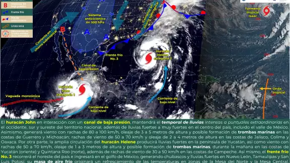 Frente frío llegará junto con la tormenta tropical John. Frente frío llegará junto con la tormenta tropical John.