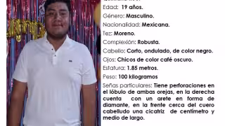 El joven desaparecido se trata de Christian Israel Pérez Alcocer de 19 años de edad