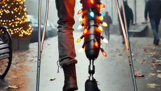 Con luces en su prótesis, hombre celebra el auténtico espíritu navideño    