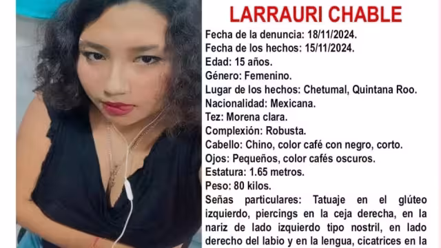 La menor María Angélica desaparece en Chetumal.
