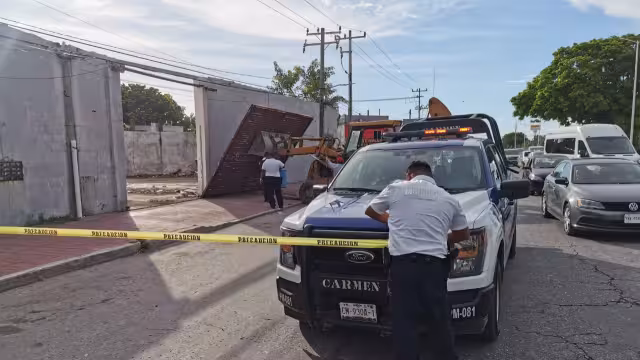 Al parecer una retroexcavadora golpeó el portón lo que ocasionó que cayera