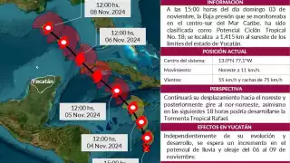 El Potencial Ciclón Tropical se encuentra localizado a 1,415 km al sureste de los límites del estado de Yuatán