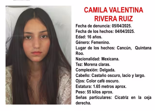 Camila Valentina Rivera Ruíz fue posible víctima de la Privación de la Libertad Personal en Cancún.