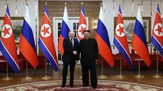 Vladimir Putin, presidente de Rusia y su homólogo de Corea del Norte, Kim Jong-un