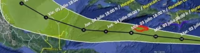 Esta será la trayectoria del Huracán Beryl