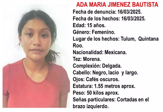 La joven adolescente fue vista por última vez el 16 de marzo.