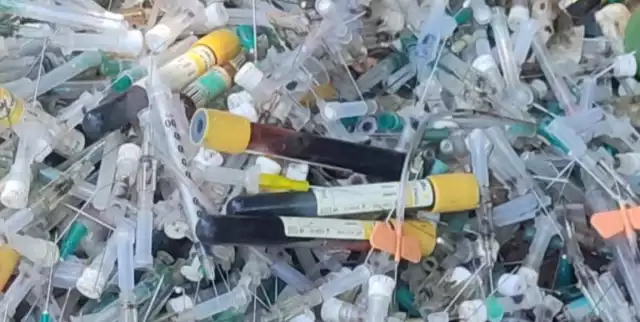 Autoridades atendieron un reporte ciudadano por desechos quirúrgicos abandonados en un área verde de Playa del Carmen.