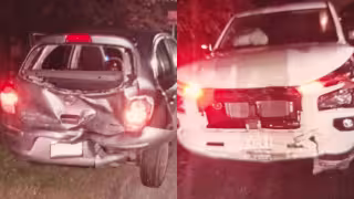 Un accidente carretero entre dos vehículos dejó daños materiales de consideración en la vía Campeche - Carmen.