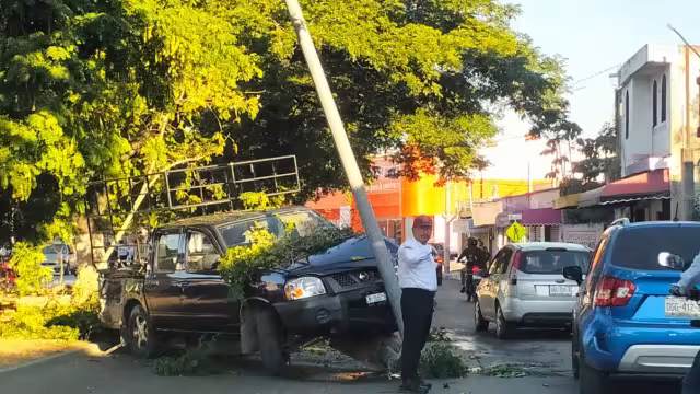 La camioneta se proyectó contra un área verde y chocó contra un poste de alumbrado