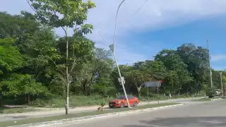 Alertan en Escárcega por poste a punto de  caer; piden repararlo