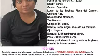 La FGE emitió la  ficha de búsqueda  de Fátima del  Carmen, vista por  última vez el pasado  3 de diciembre