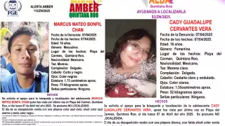Los menores desaparecidos fueron identificados como Cady Guadalupe Cervantes Vera y Marcus Mateo Bonfil Chan