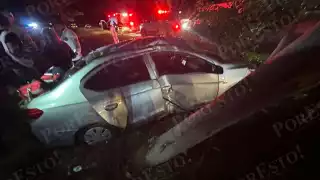 El auto impactó contra un árbol y una mujer quedó atrapada.