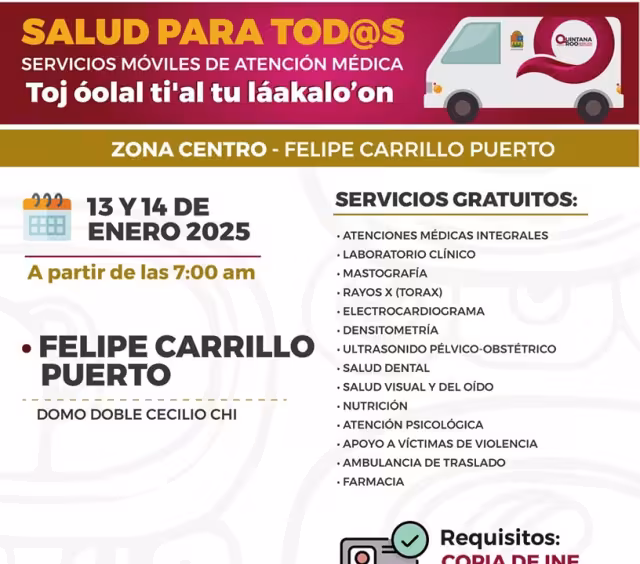 Fechas y servicios en Felipe Carrillo Puerto