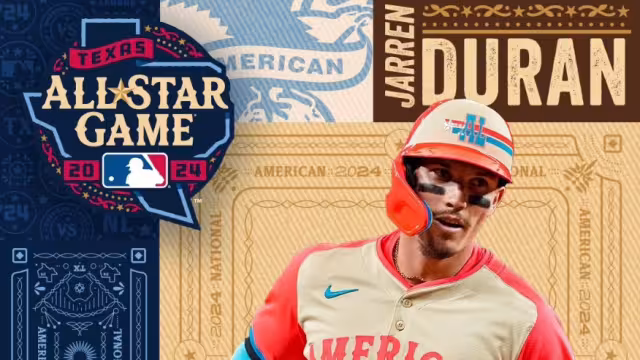 Jarren Durán celebra su jonrón decisivo en el Juego de Estrellas 2024, sellando la victoria para la Liga Americana.