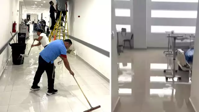 Las lluvias provocadas por la Onda Tropical 6 causaron filtraciones y encharcamientos en casi todo el Hospital General “Dr. Jesús Kumate Rodríguez”.