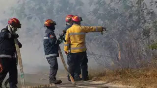 Los bomberos tuvieron que luchar contra el fuerte viento para combatir el fuego.