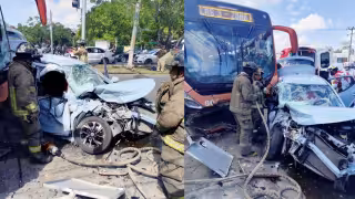 Rescatistas utilizaron equipo hidráulico para liberar al copiloto, mientras cuatro pasajeros del autobús fueron valorados por paramédicos