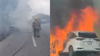 Taxi de Playa del Carmen termina calcinado en la carretera 307 salida a Cancún