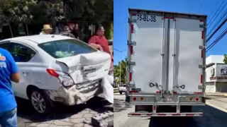 Tráiler impacta por alcance a automóvil en la avenida 115 de Playa del Carmen