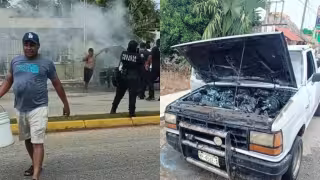 La camioneta se incendió a pocos metros de una gasolinera, lo que movilizó de inmediato a los habitantes