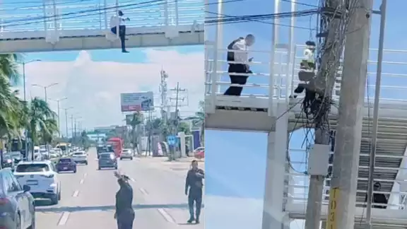 Después de unos minutos, el hombre bajó por su propia cuenta, siendo atendido por autoridades Después de unos minutos, el hombre bajó por su propia cuenta, siendo atendido por autoridades