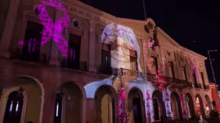 Palacio de Gobierno en Mérida se ilumina de rosa con el videomapping “Huellas que no se apagan”