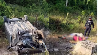 Dos hombres sobreviven de milagro a aparatosa volcadura en carretera federal 307