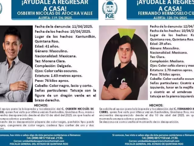 El pasado 10 de abril Osberth y Fernando llegaron al municipio, mismo día que sus familias perdieron contacto con ellos