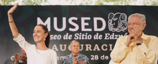 Claudia Sheinbaum junto a AMLO en Edzná