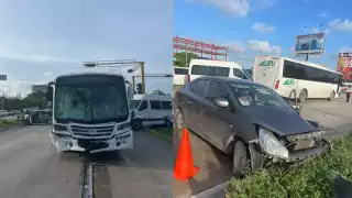 Chofer de autobús provoca accidente en Cancún por no respetar semáforo en rojo