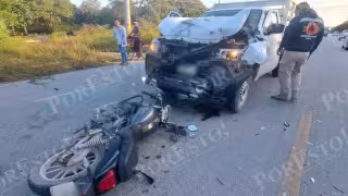 Accidente en la carretera federal 307 tramo Tulum deja un joven motociclista lesionado