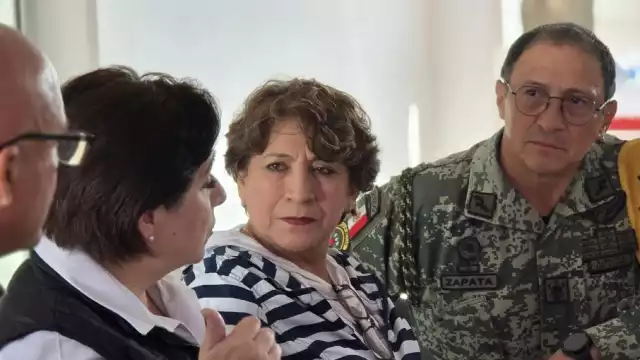 Delfina Gómez, gobernadora del Estado de México, en reunión de Protección Civil