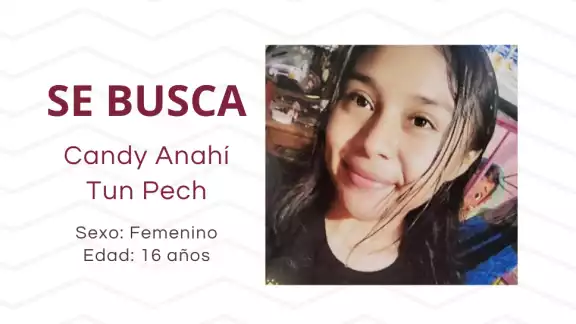 La Fiscalía de Campeche solicita ayuda para localizar a Candy Anahí Tun Pech, de 16 años, desaparecida desde el 16 de agosto. La Fiscalía de Campeche solicita ayuda para localizar a Candy Anahí Tun Pech, de 16 años, desaparecida desde el 16 de agosto.
