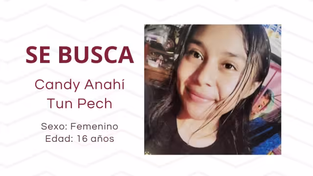 La Fiscalía de Campeche solicita ayuda para localizar a Candy Anahí Tun Pech, de 16 años, desaparecida desde el 16 de agosto.