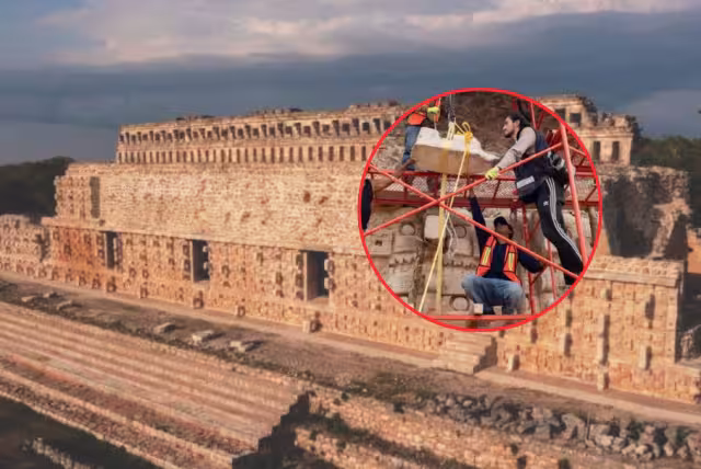 Restauran y conservan 161 mascarones de piedra de Wits, dios maya de la montaña sagrada, en la Estructura 2C6, Codz Poop