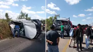 Encontronazo en la Hopelchén-Campeche deja un trailero prensado y un conductor lesionado