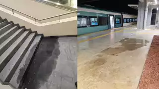 Exhiben filtraciones de agua pluvial en estación del Tren Maya en Campeche