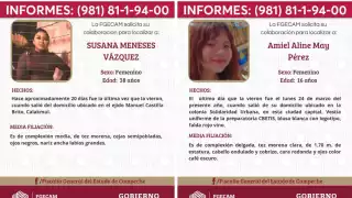 Ocho personas "No Localizadas" en Campeche; piden colaboración para dar con su paradero 