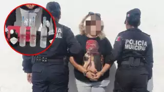 Le arruinan la fiesta: Detienen a mujer  por robar casi cinco mil pesos en botellas de licor en Progreso   