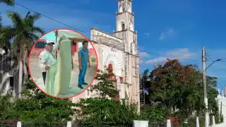 Unidos por la fe: Feligreses donan telas para proteger la iglesia de Calkiní  tras derrumbe