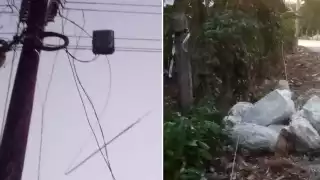 Denuncian riesgo en Escárcega por cables colgados de la CFE; vecinos temen por los niños