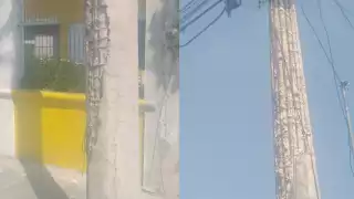 Postes eléctricos en Sabancuy al borde del colapso: Exigen acción inmediata de CFE