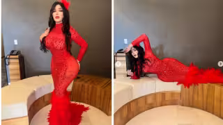 Bellakath deslumbra en redes sociales con vestido rojo para el Carnaval de Kanasín