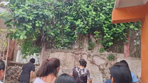 Padres de familia denunciaron el abandono y descuido del traspatio de la escuela primaria Mercedes Vasto Lara en Tinún, Tenabo.