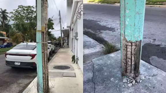 Reportan postes de luz en mal estado en diferentes puntos de Chetumal