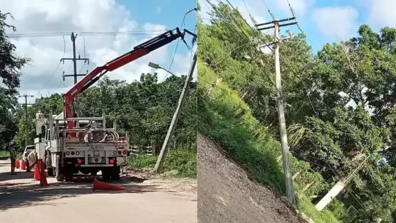 Poste de la CFE se desploma en Champotón; vecinos señalan riesgo por falta de mantenimiento Poste de la CFE se desploma en Champotón; vecinos señalan riesgo por falta de mantenimiento