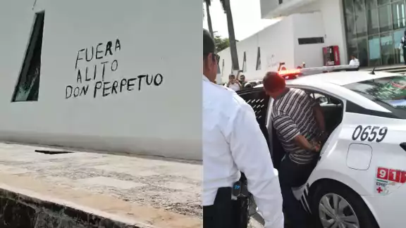 La pinta fue realizada en la pared del auditorio "Dr. Héctor Pérez Martinez" después de una conferencia en las oficinas priistas.