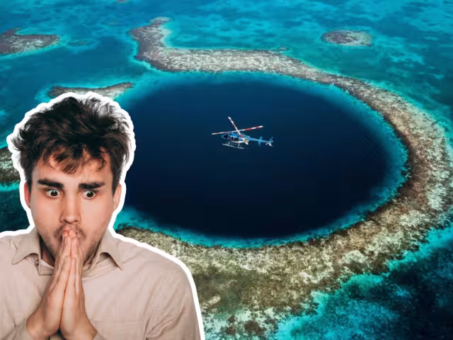 El Gran Agujero Azul en Belice es un sumidero de 300 metros de diámetro y 125 metros de profundidad, cautivando a científicos y turistas