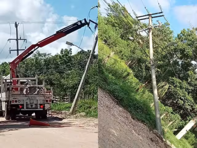 Poste de la CFE se desploma en Champotón; vecinos señalan riesgo por falta de mantenimiento